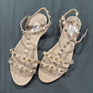Valentino Cream Gold Studded Sandals